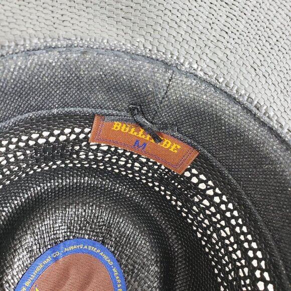 Bullhide Vintage Straw Cowboy Hat Western Black Enameled Concho Detail size M - Picture 9 of 13